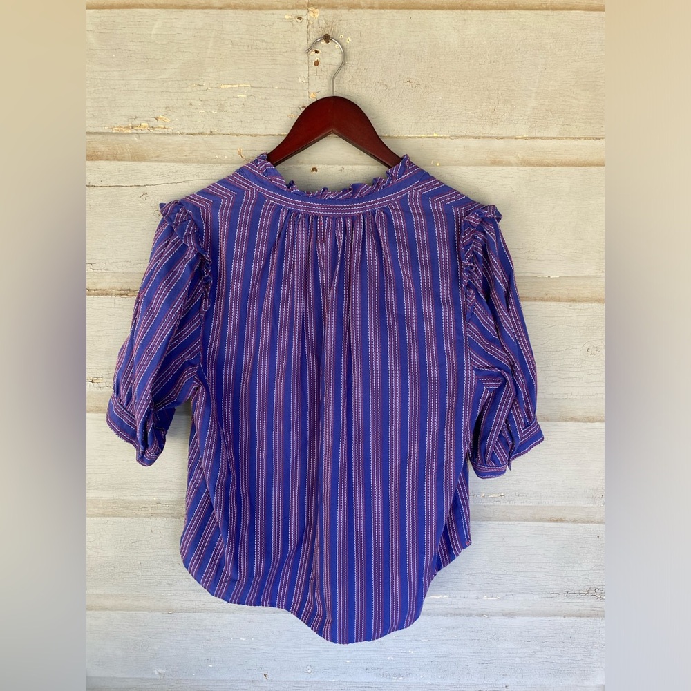 XiRENA Blue and Red Striped Blouse - Picture 3 of 6